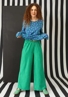 Raidalliset trikoohousut ekopuuvillaa ja modaalia - basilika/vaalea itämaan vihreä