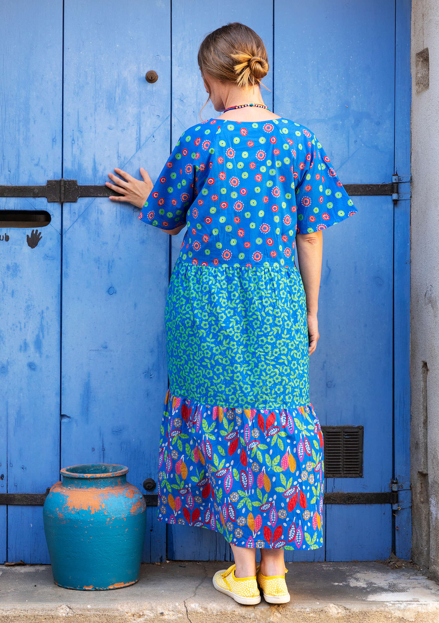 Vævet kjole  Havanna  i økologisk bomuld kornblå