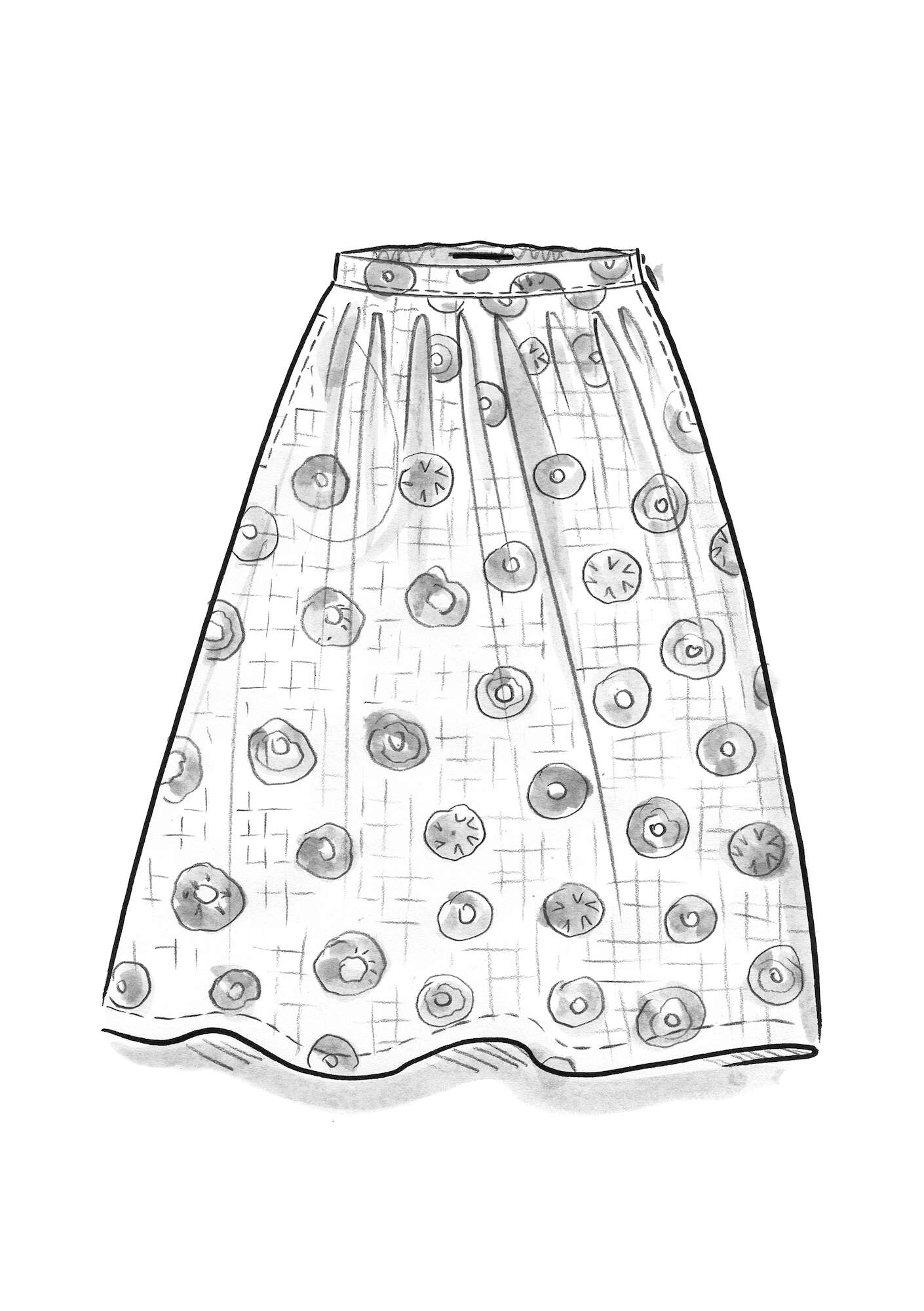“Hilda” woven skirt in organic cotton natural/patterned