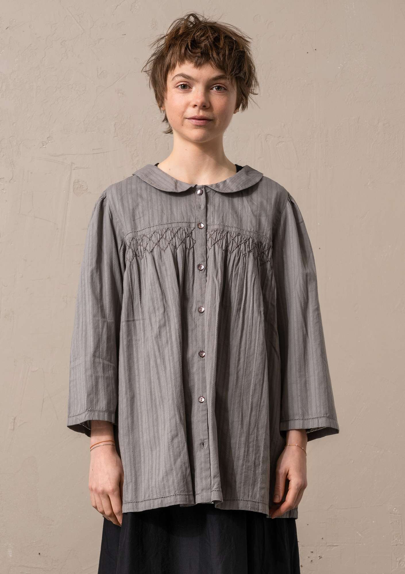 “Fille” woven blouse in organic cotton natural grey thumbnail