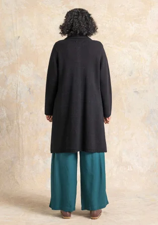 “Wilma” patterned and solid-colour long cardigan in lambswool - black
