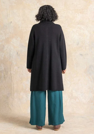 “Wilma” patterned and solid-colour long cardigan in lambswool - black