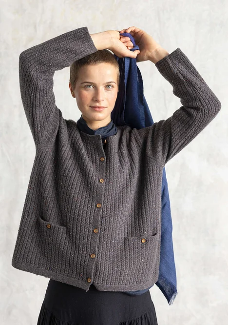 Noppen-Strickjacke aus Lammwollmischung - aschgrau-melange