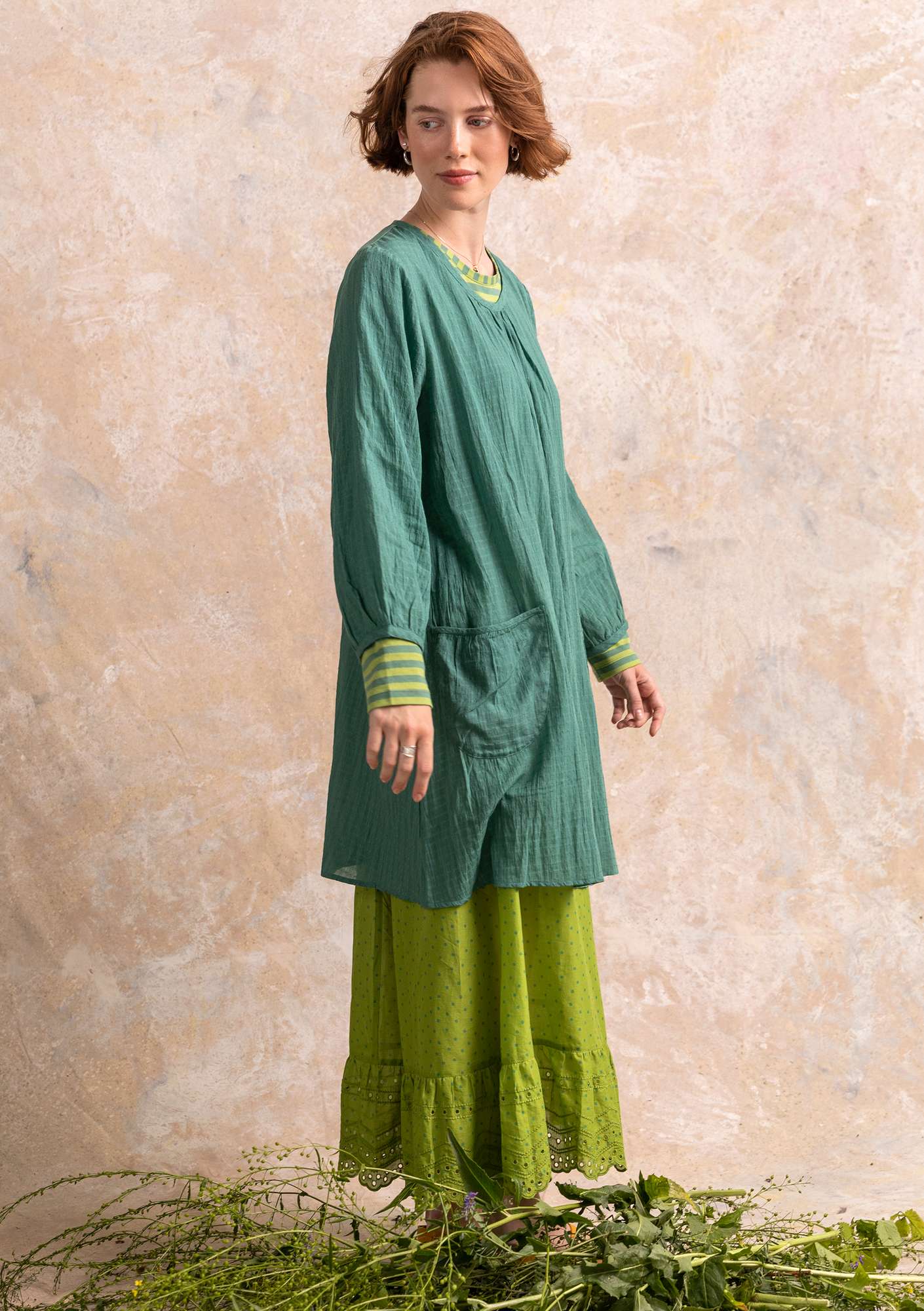 Woven tunic in cotton/modal/viscose sea green thumbnail