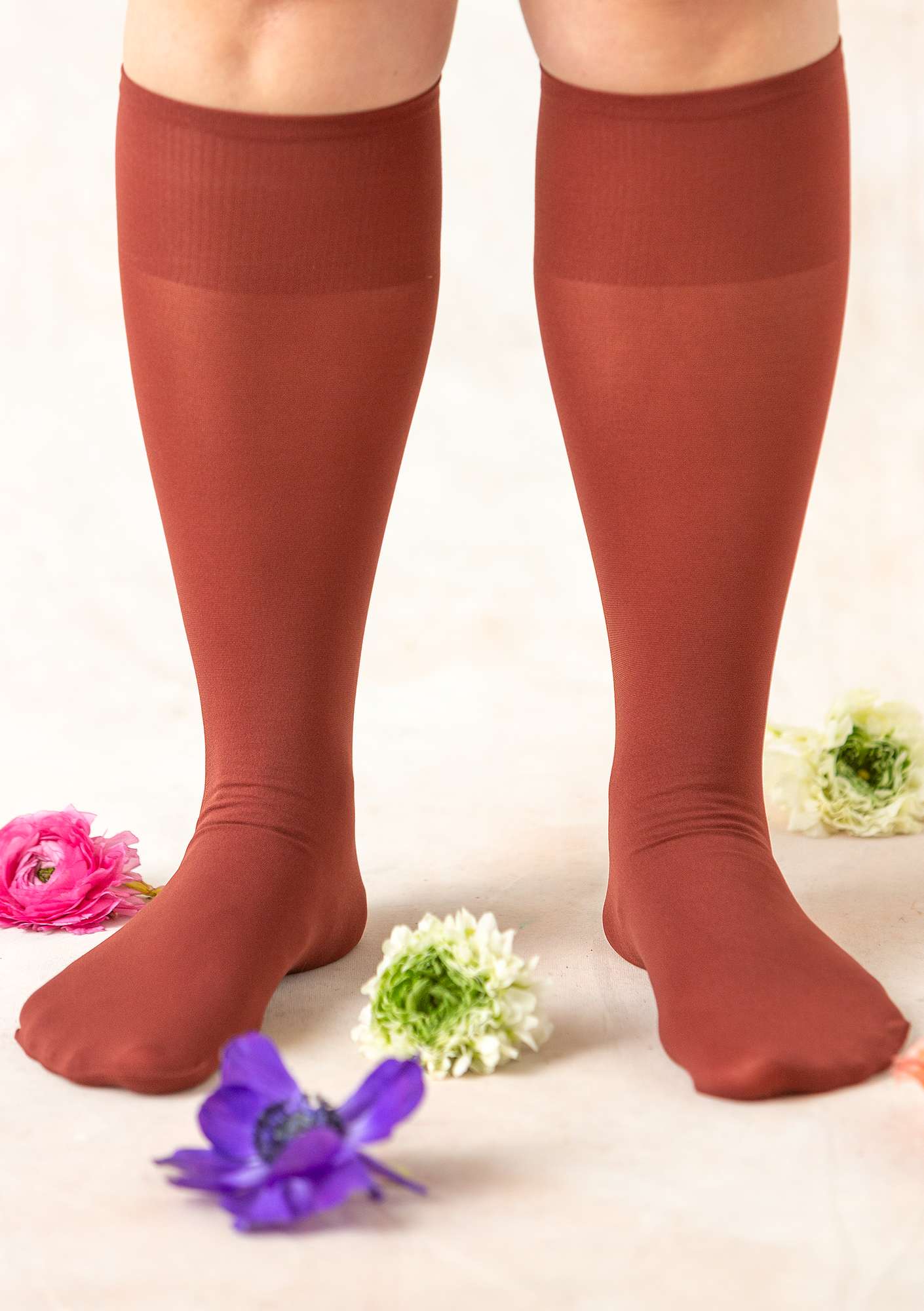 Solid-colour knee-highs red curry