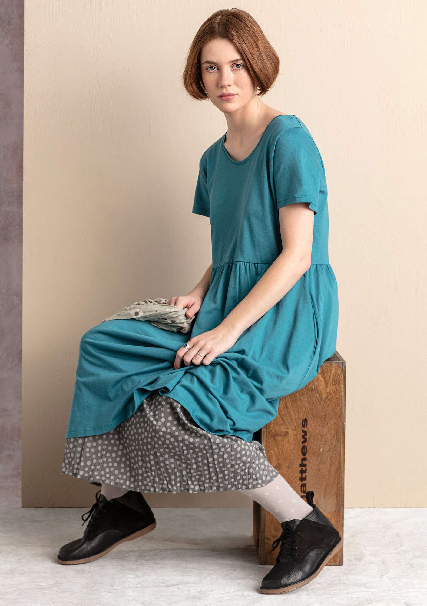 “Isolde” jersey dress in organic cotton/modal indigofera thumbnail