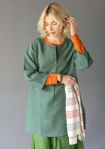“Sylvi” check/solid-colour linen blouse - dark green