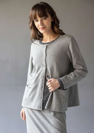“Sylvi” striped and solid-colour organic cotton/wool cardigan - grey/melange