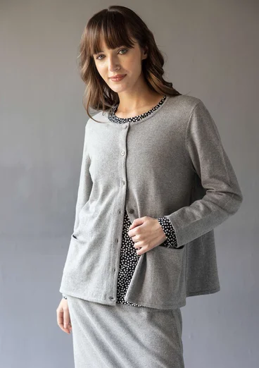 “Sylvi” striped and solid-colour organic cotton/wool cardigan - grey/melange