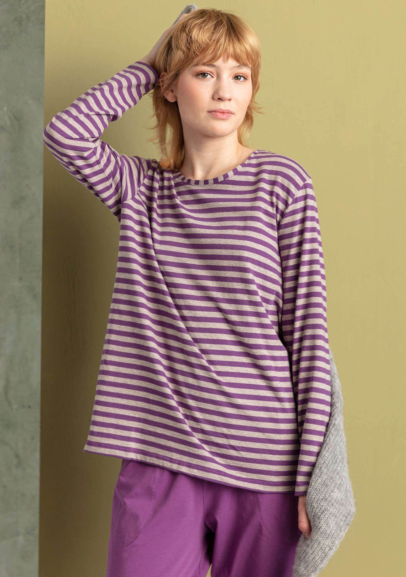 Organic cotton essential striped sweater dark hydrangea/light potato melange thumbnail