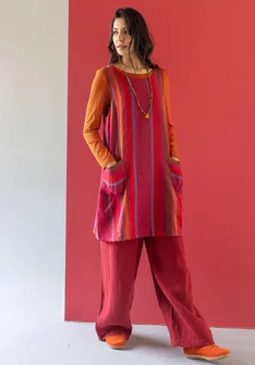 “Ketchi” woven jumper dress in wool/cotton - pomegranate