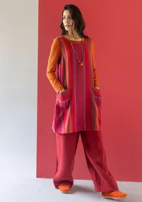 “Ketchi” woven jumper dress in wool/cotton - pomegranate