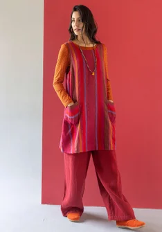 “Ketchi” woven jumper dress in wool/cotton - pomegranate