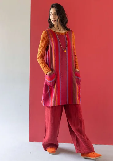 “Ketchi” woven jumper dress in wool/cotton - pomegranate