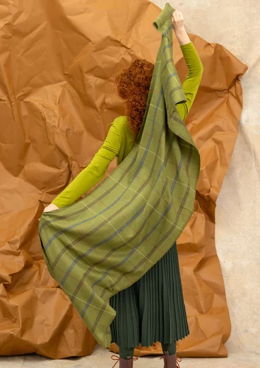 “Kari” woven cotton/wool scarf with a check pattern - green pepper