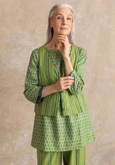 Gilet sans manches tissé ”Esme” en coton biologique/lin - kiwi/rayé