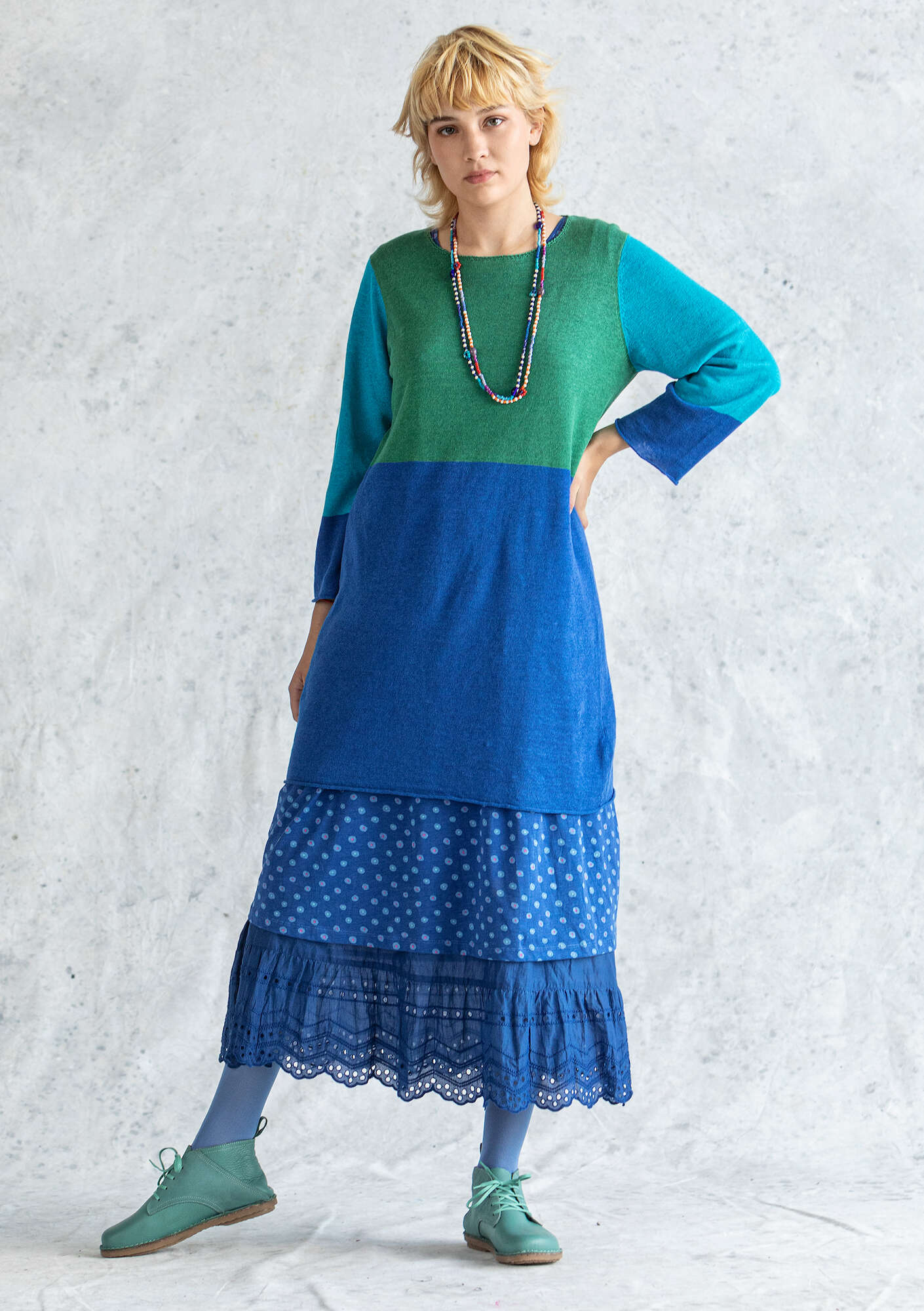 Linen knit tunic sapphire blue/malachite thumbnail