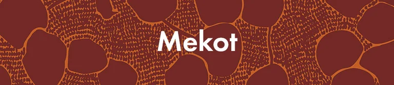 Tummanpunainen kuvio, jossa valkoinen teksti ”Mekot”. 