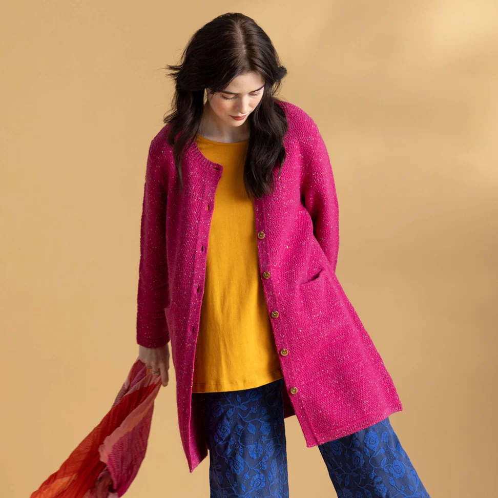 Lang cardigan i uld - rosa begonia