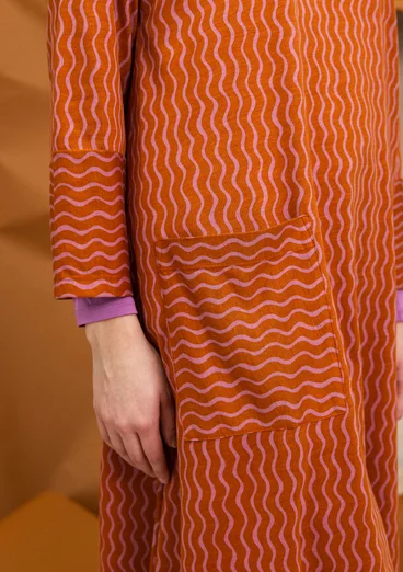 “Ellen” striped/solid-colour organic cotton/modal jersey dress - cinnamon/patterned