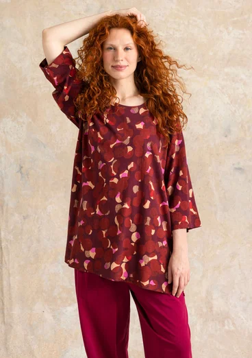 Tunique à motif/unie "Frida" en jersey de coton biologique - rouge agate foncé/motif