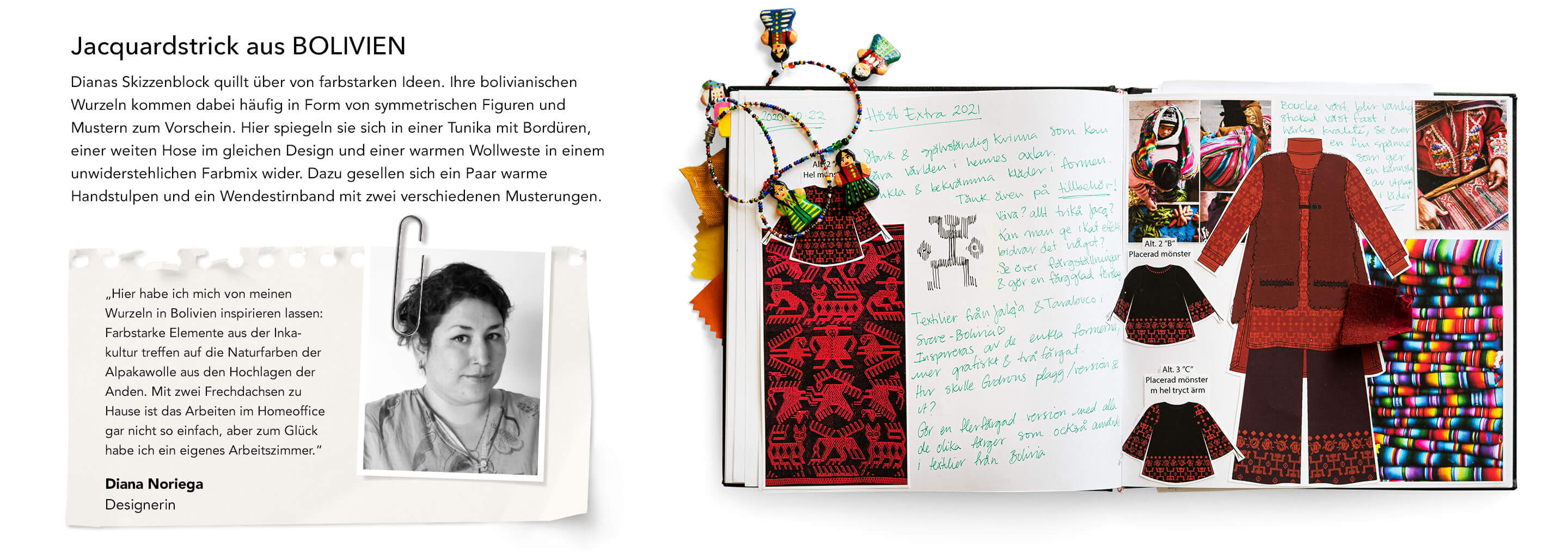 Dianas Skizzenblock quillt über von farbstarken Ideen. Ihre bolivianischen Wurzeln kommen dabei häufig in Form von symmetrischen Figuren und Mustern zum Vorschein.