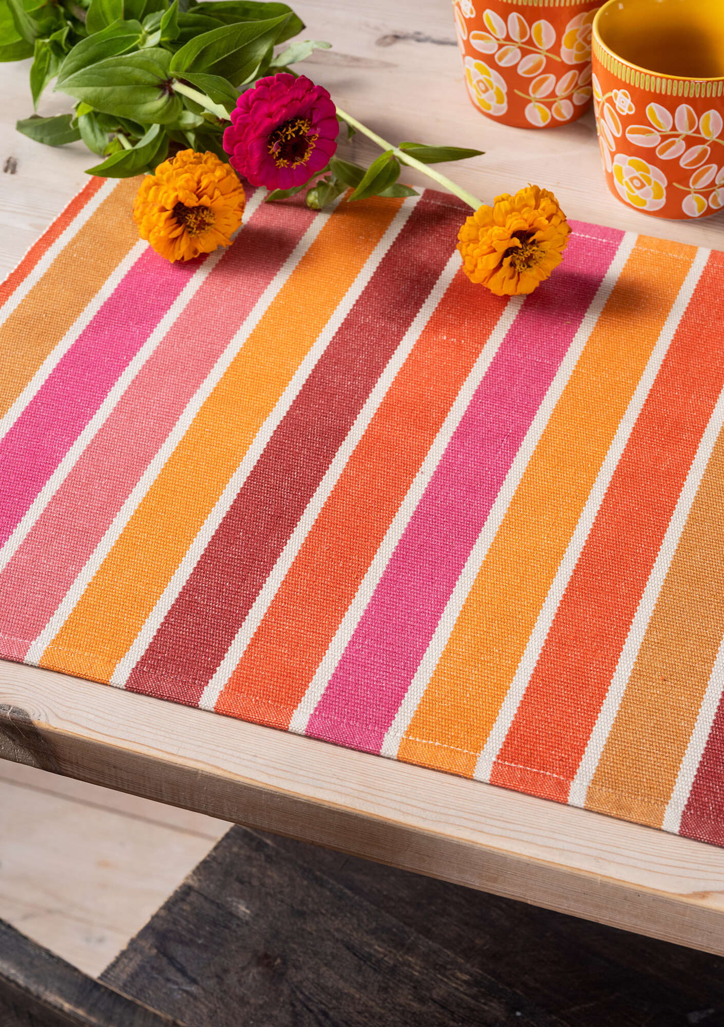 Set de table en coton biologique bois de rose/motif