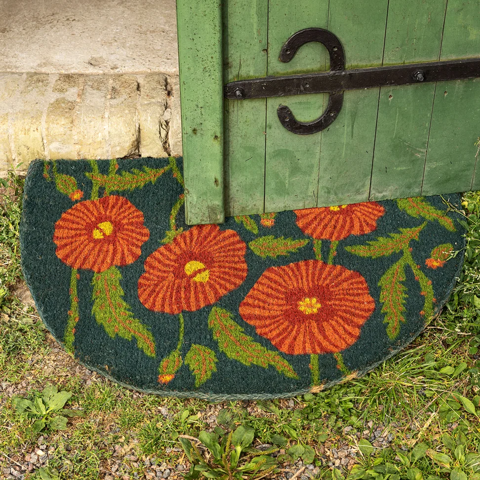 “Poppies” coir doormat - opal green