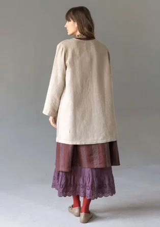 Longline, garment-washed woven linen jacket - dark natural