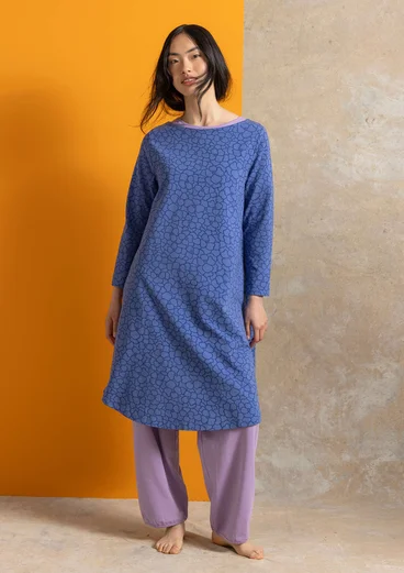 Tricot jurk "Theia" van biologisch katoen/elastaan - oudblauw/dessin