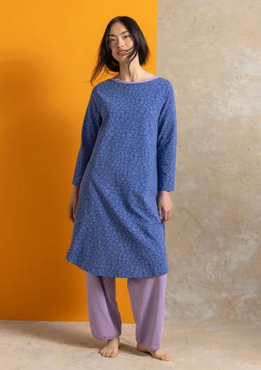 Tricot jurk "Theia" van biologisch katoen/elastaan - oudblauw/dessin