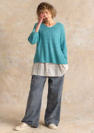 Wool/cotton/alpaca sweater - teal/melange