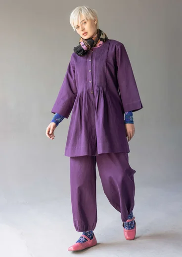Cotton/linen smock blouse with pintucks - storm purple