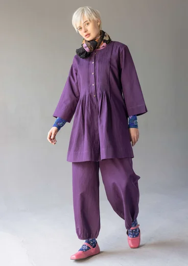 Cotton/linen smock blouse with pintucks - storm purple