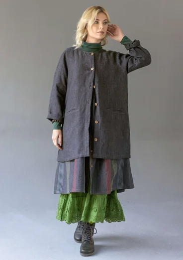 Longline, garment-washed woven linen jacket - black
