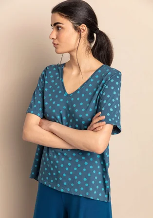 Trikåtop "Juliet" i ekologisk bomull/modal - indigo/mönstrad