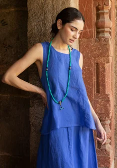 Woven linen tank top - brilliant blue