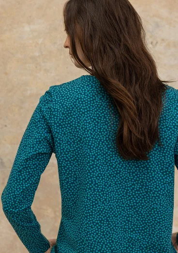 “Ebba” dotted/solid-colour cotton/elastane jersey top - dark jade/patterned
