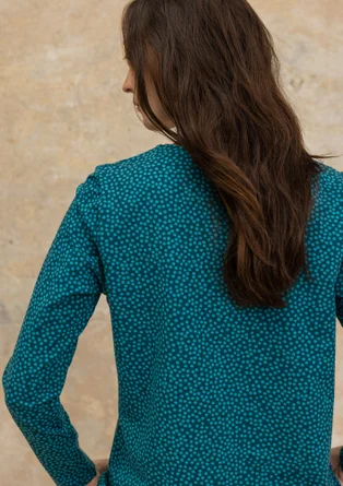 “Ebba” dotted/solid-colour cotton/elastane jersey top - dark jade/patterned