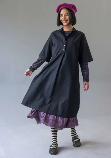 Dress in cotton/linen with a collar - black