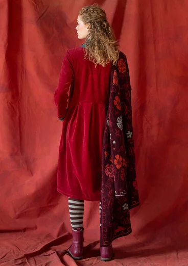 “Fyrverkeri” velour dress in organic cotton/recycled polyester - pomegranate