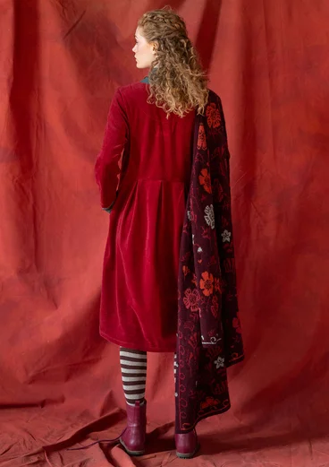 “Fyrverkeri” velour dress in organic cotton/recycled polyester - pomegranate