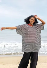 Tunique tissée "Reflexions" en coton biologique - noir/blanc cassé