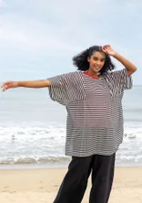 Tunique tissée "Reflexions" en coton biologique - noir/blanc cassé