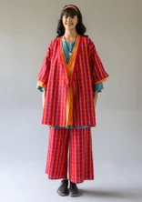 Kimono à carreaux "Coimbatore" en coton biologique - rouge perroquet
