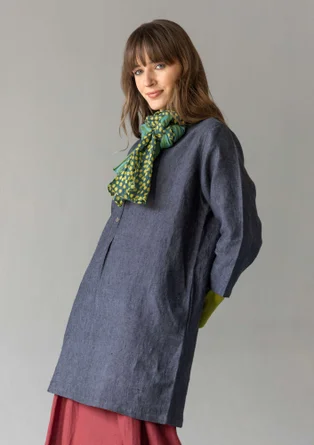 “Sylvi” check/solid-colour linen blouse - black