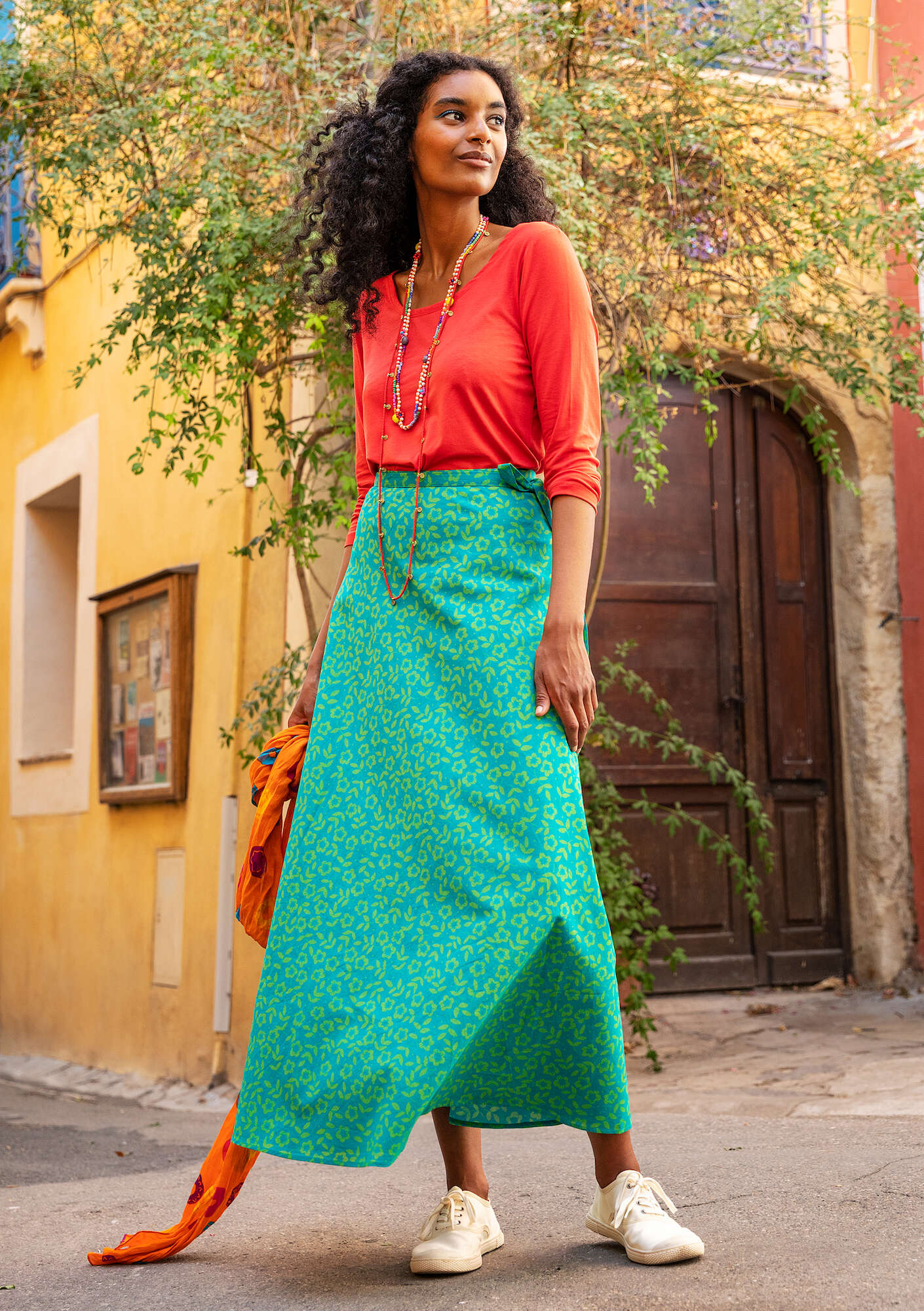“Salsa” woven skirt in organic cotton oriental green