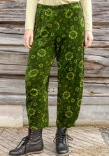 Velours broek "Nootka" van biologisch katoen/gerecycled polyester - bosgroen/dessin