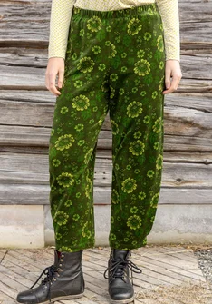 Pantalon "Nootka" en velours de coton biologique/polyester recyclé - vert forêt/motif