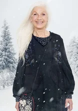 Strikket vest «Rimfrost» i tovet ull - svart